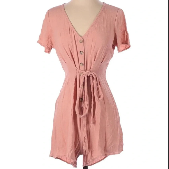 Wild Fable • Pink Tie Waist Romper - Picture 3 of 8